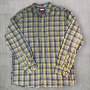 Alesbury Men’s Large Tall Soft Cotton Shirt Blue Green‎ Plaid 100% Cotton Casual